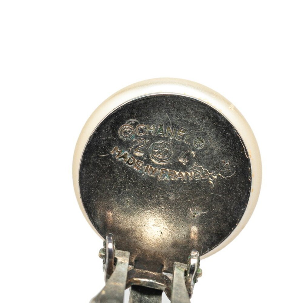 CHANEL Silver Pearl Logo Earrings - Picture 3 of 3